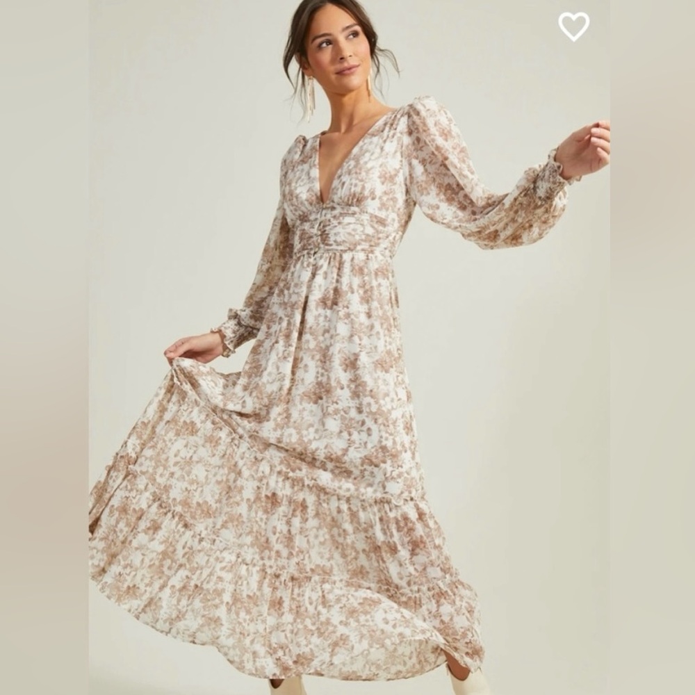 Floral Long Sleeve Maxi Dress- Taupe Toile- size M - Altar’d State